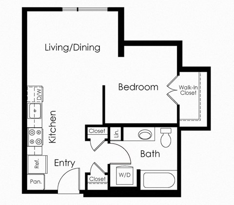 Floor plan for 1 bed, 1 bath, 527 sqft